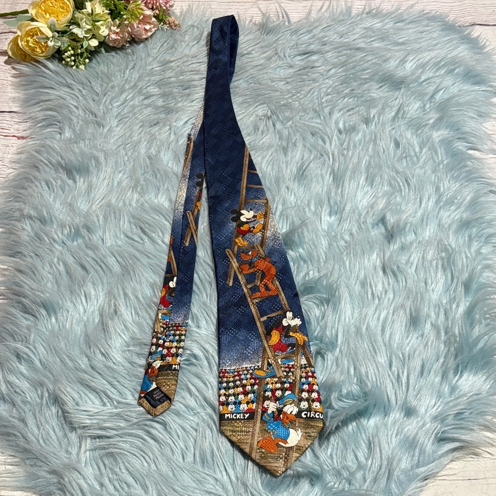 Vintage 90s Disney Mickey Unlimited Circus Navy Tie